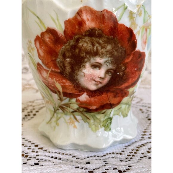 Antique Porcelain Vase With Fair Girl in a Flower - Picture 7 of 8